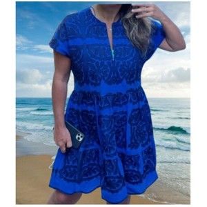 ZARA Cobalt Blue Embroidered Tunic Dress Size L Bloggers Fave NWT